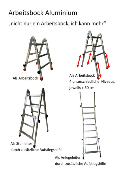 Arbeitsbock "ICH KANN MEHR" Alu mit verstellbaren Beinen mit Aufstiegshilfe