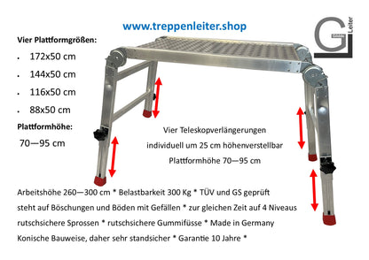 Arbeitsplattform mit verstellbaren Beinen Größe 0,88 x 0,50 m